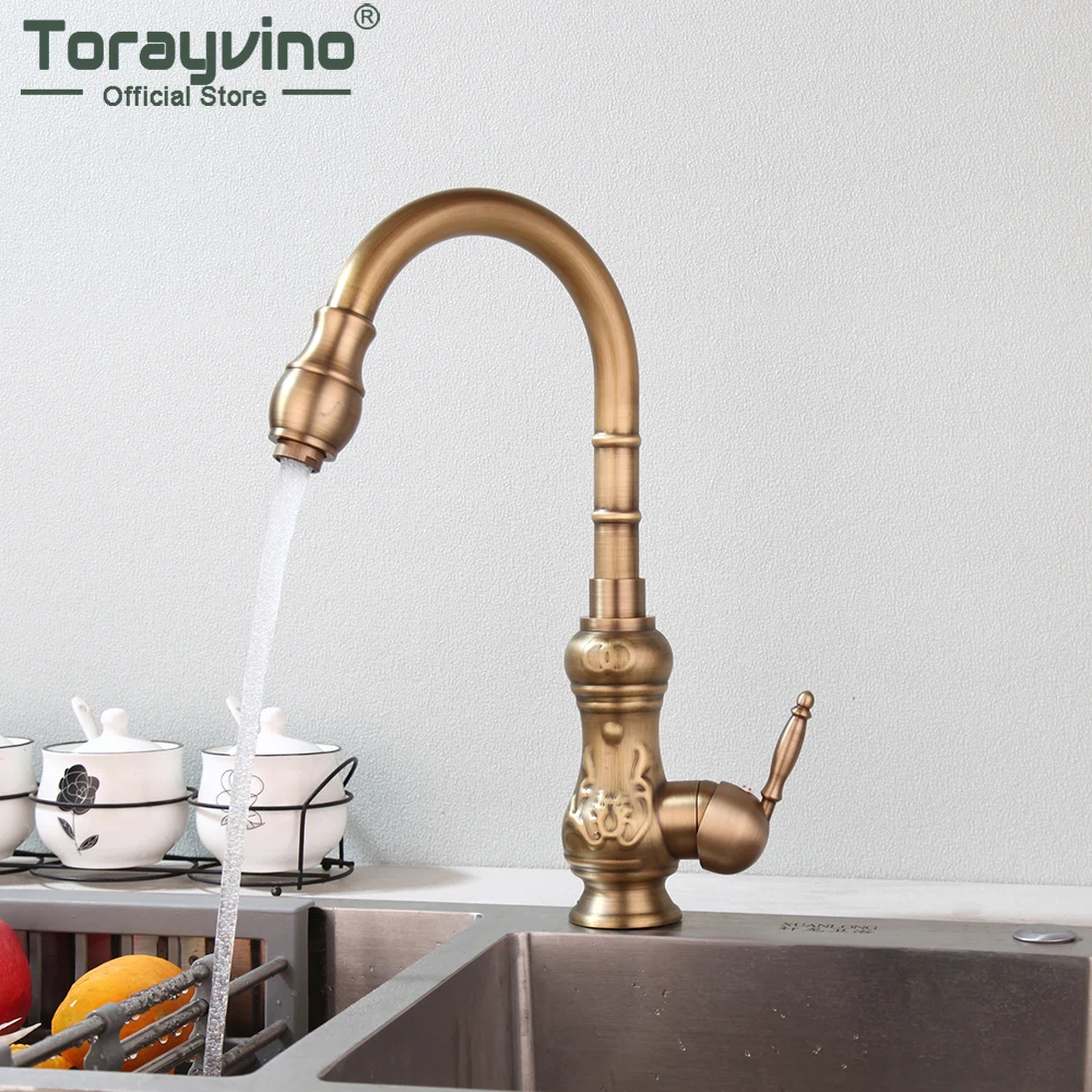 

Torayvino античный латунный поворотный кухонный кран, латунный Смеситель для раковины с одной ручкой и одним отверстием, смесители для раковины, смеситель для воды