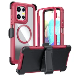 Military Grade Magnetic Case with Built - in Kickstand & Belt Clip Cover for Motorola G Power (2026) (Red with Clip)