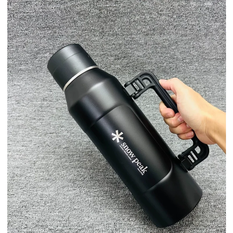 스노우 피크 1.5L 블랙 대용량 휴대용 스테인리스 스틸 보틀 손잡이 포함 야외..