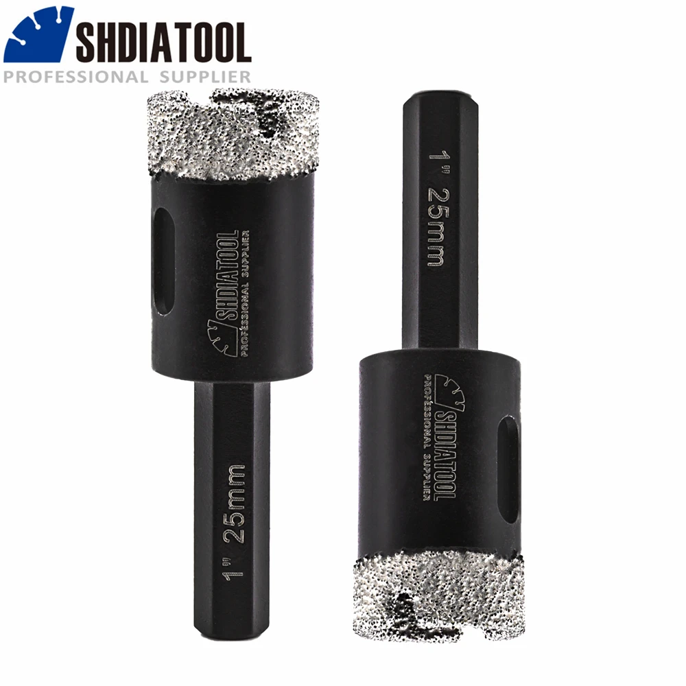 SHDIATOOL 2pcs Dia 25mm Diamond Vacuum Brazed Drilling Core Bits Hexagon Shank Crowns Hole Saw Porcelain Tiles Granite Marble shdiatool 2pcs 8mm diamond drill bits m14 drilling crowns for tile porcelain stoneware ceramics marble core bits hole saw