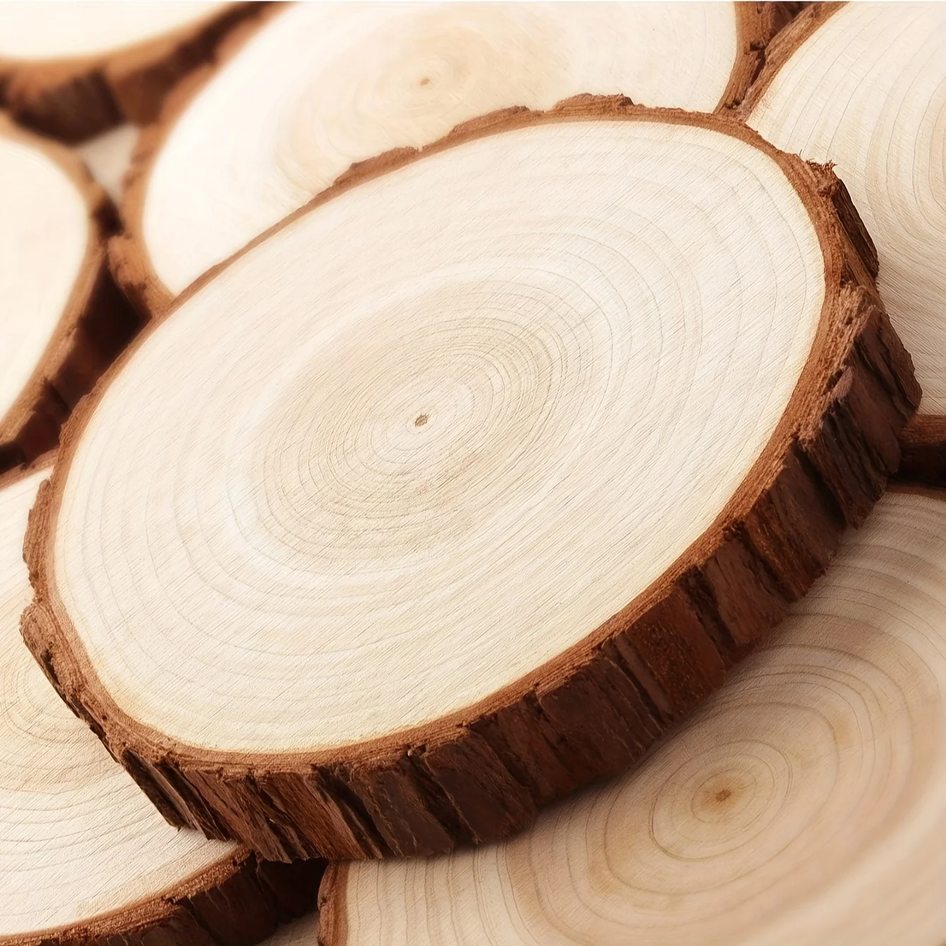 10 Stück/Set 10–12 cm runde Holzstücke, Holzscheiben, DIY-Kunsthandwerkszubehör, Weihnachtsfeier, Hochzeitsdekoration, DIY-Bastelarbeiten – Detail 1
