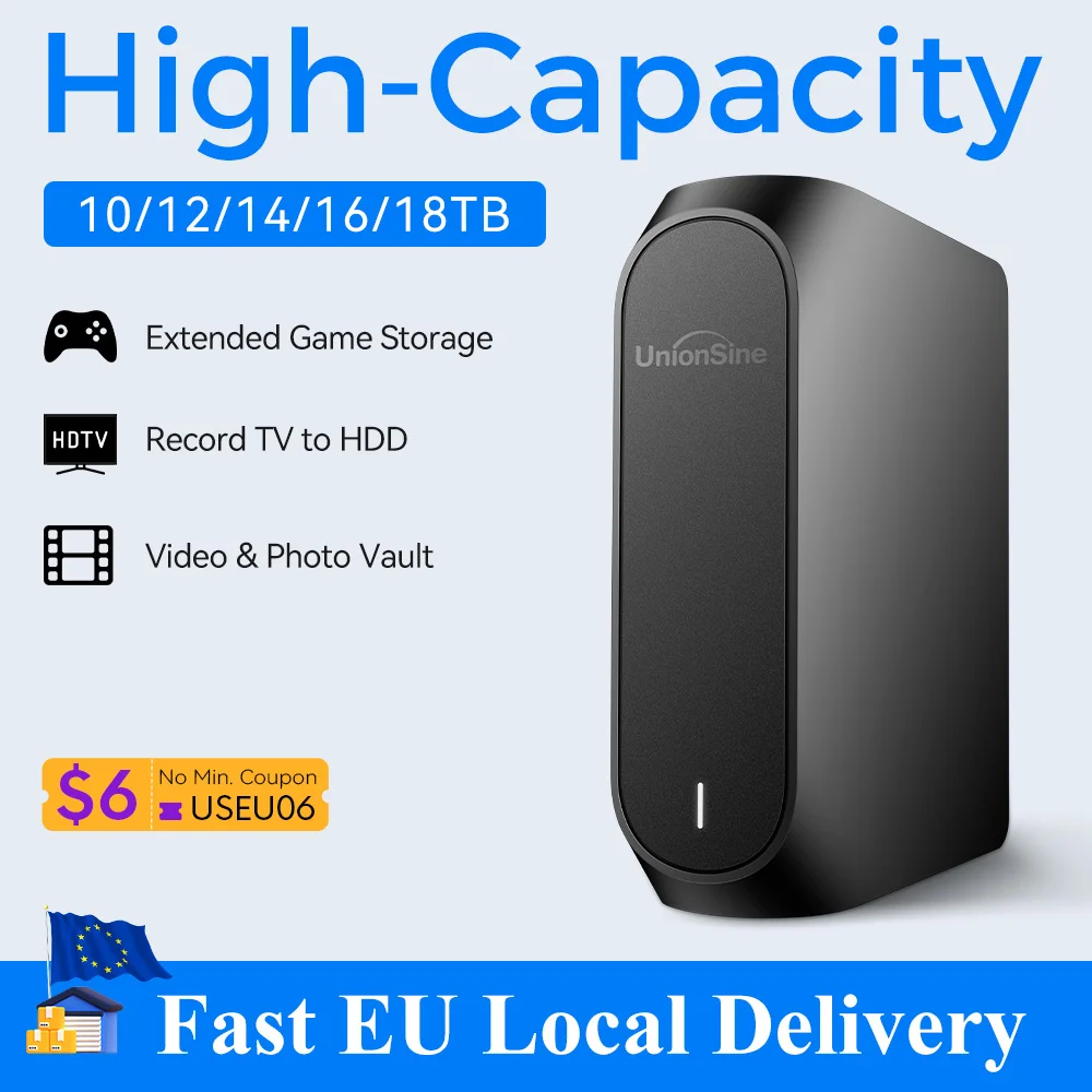 Unionsine Externe Festplatte 3,5'' 12 TB/16 TB USB3.2 Gen High-Speed-HDD-kompatibles Desktop/Laptop/Mac/PC/TV für Daten-Backup