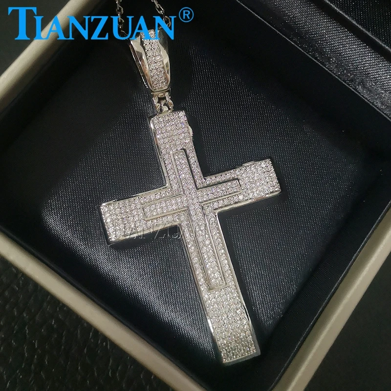 Trendy Full Moissanite Cross Pendant Necklace for Women Men Fashion Necklace Jewelry Party Daily Accessories Fine Jewelry