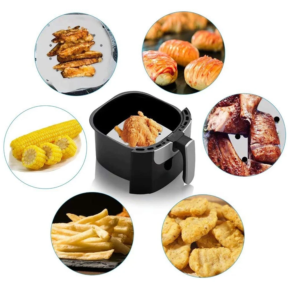 50Pcs Air Fryer Parchment Paper Liners Disposable Square Non-Stick Oven Oil-absorbing Paper Baking Accessories