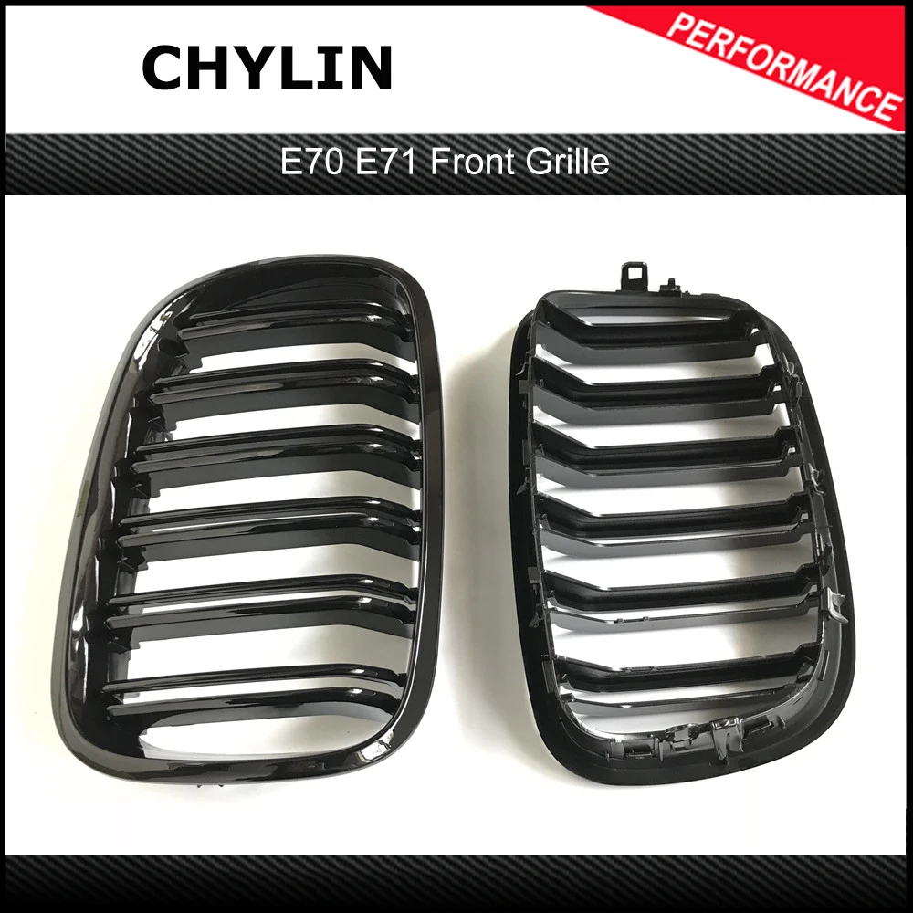 

New Look Car Grille Grill Front Kidney Glossy 2 Line Double Slat For BMW X5 E70 2007-2013 X6 E71 E72 2008-2014 Car Accessories