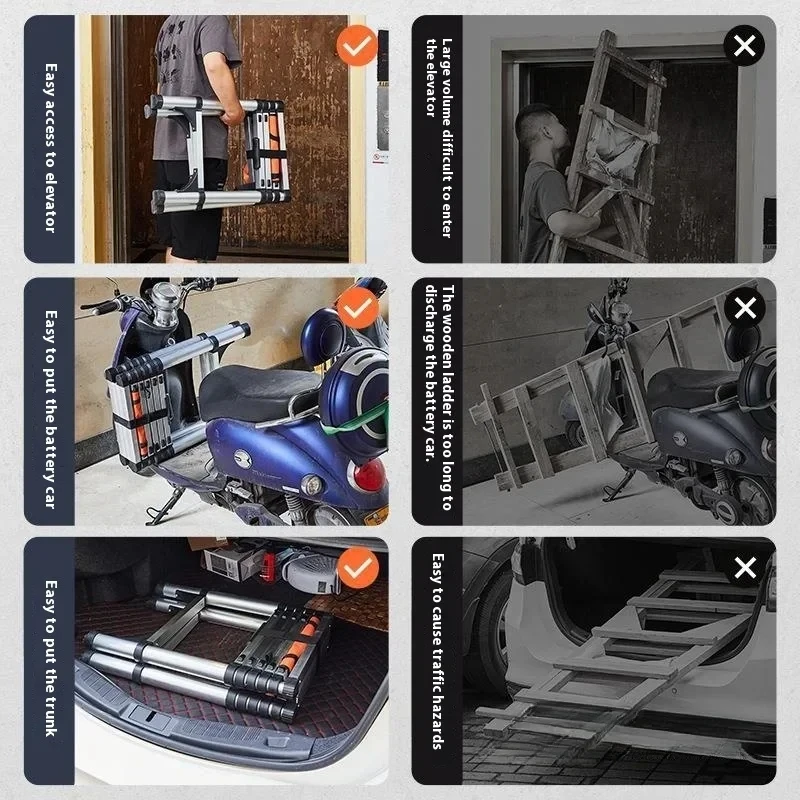 1.4+1.4M Stainless Steel Folding Ladder Herringbone Ladder Telescopic Ladders Step Household Engineering Stairs Home