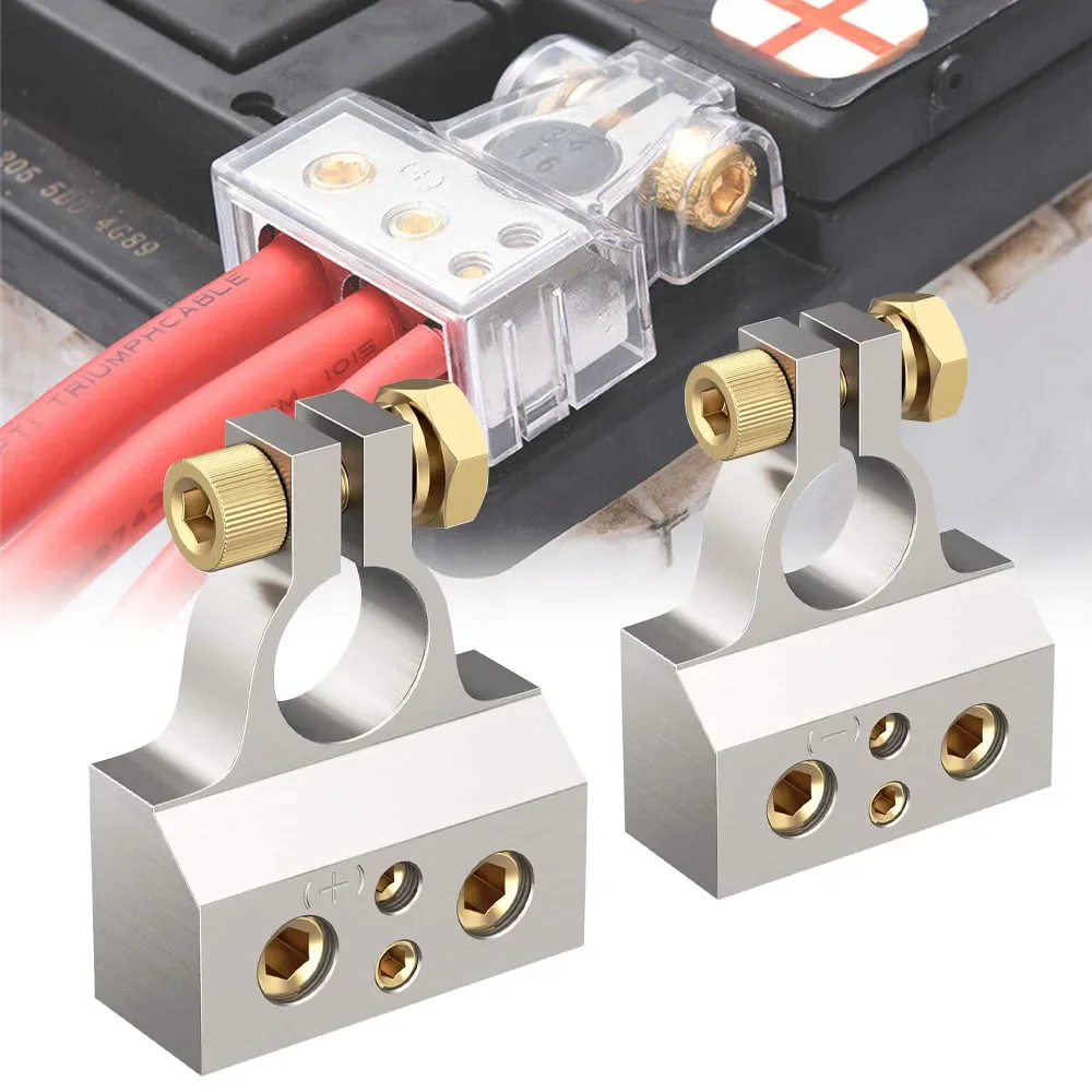 Universal Car Battery Terminal Connectors Auto Car Marine Battery Terminal Clamp And Shims 0/4/8/10 Gauge AWG Positive Negative