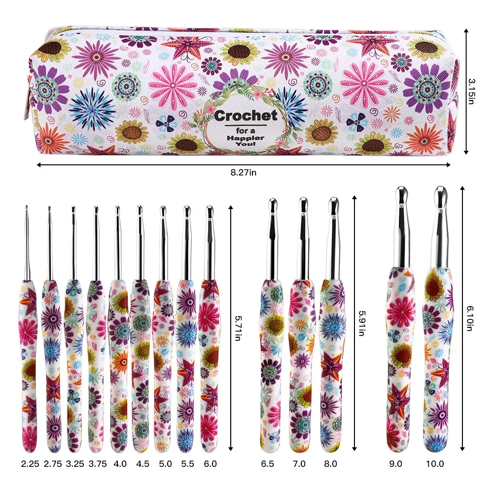 Description Picture 2 of itemNew 14Pcs Sunflower Crochet Hooks Kit Cashew Flower Aluminum Crochet Needles With Bag Ergonomic Knitting Croche Set 2.25-10.0MM