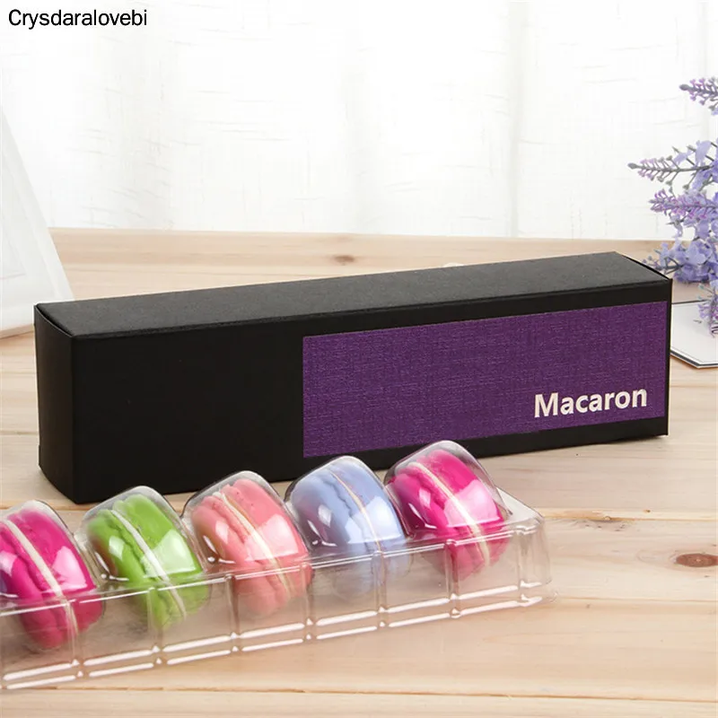 

20pcs Macaron Gift Box Transparent Skin Packing Cookie Chocolate Candy Boxes Black Xmas NewYear Wedding Party Dessert Shop Decor