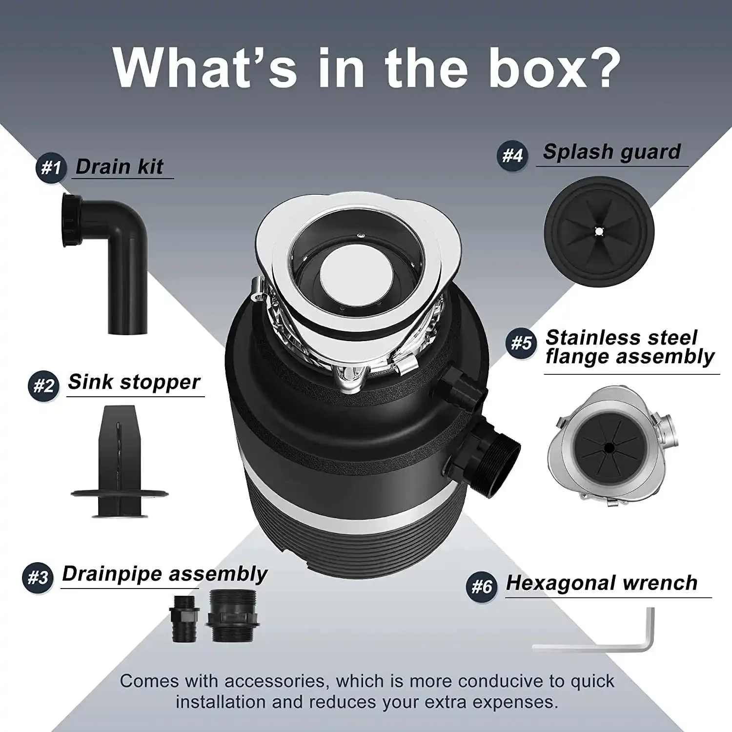 Household 1HP Kitchen sink food waste disposer garbage disposal machine for food shredder 5