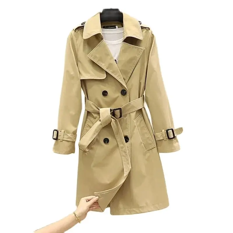 

Women's Windbreaker Long British Style New Waist Double-Breasted Strap Open Line Design Women's Spring And Autumn Casual Coat