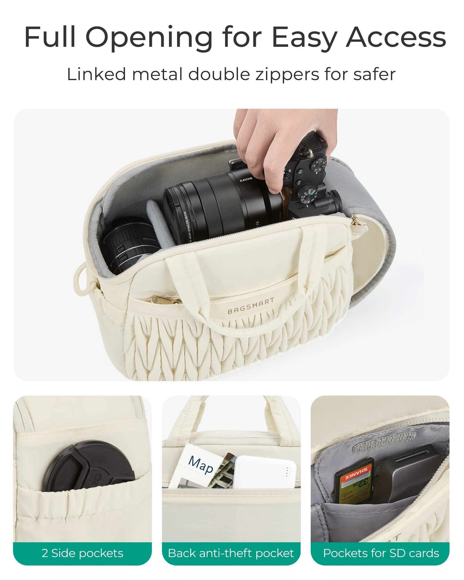 BAGSMART Borsa a tracolla per fotocamera Borse piccole portatili per fotografi con supporto per treppiede Custodia per fotocamera DSLR SLR impermeabile - immagine 4