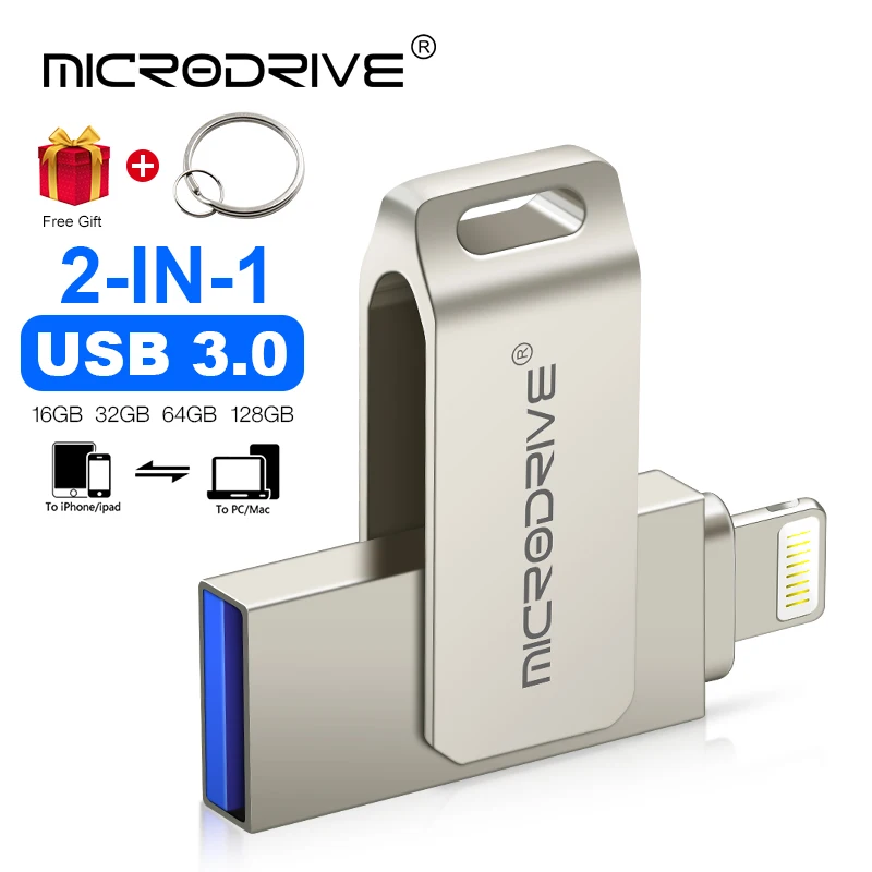 Флэш-накопитель для Iphone lightning IOS ПК USB 3 0 серебристый OTG флэш-накопитель 2 в 1 256 ГБ 128