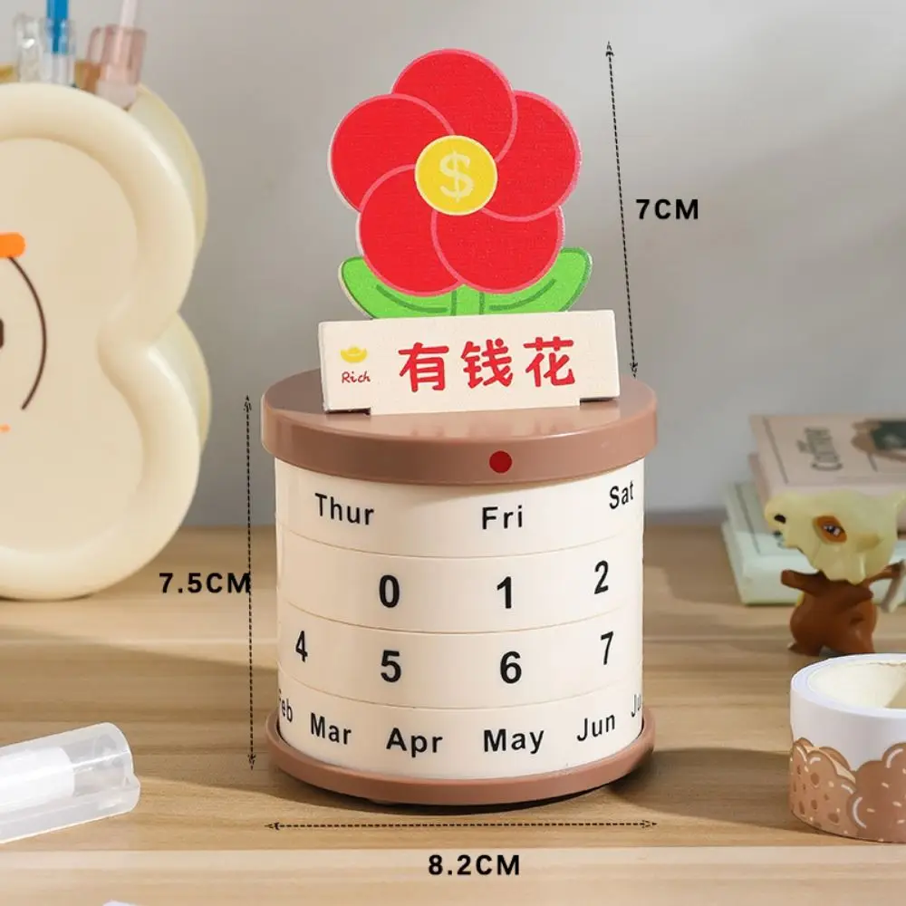 재사용 가능한 화분 영구 달력 미끄럼 방지 바닥 날짜 회전 가능 아트 회전식 책상 달력 안정적인 원형