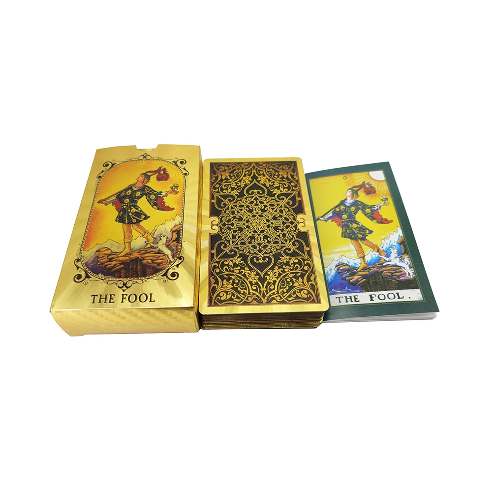 

Golden Waterproof Tarot 12x7cm Cards Deck High Quality Gold Big Size Witchcraft Classic for Beginners with Guidebook