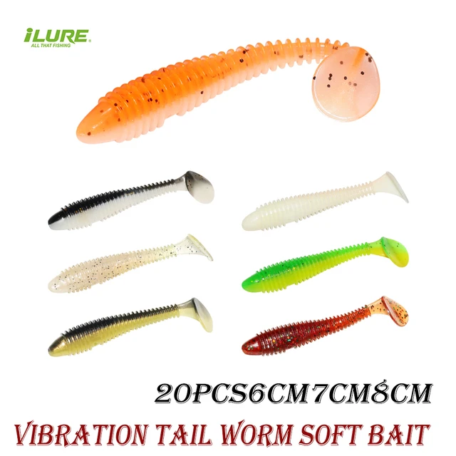 ILURE 20PCs Soft Silicone fiShing Lures With Spiral Tail And T-tail  Artificial Bait 6cm7cm8cm Wobbler Trout Fishing Accessories - AliExpress