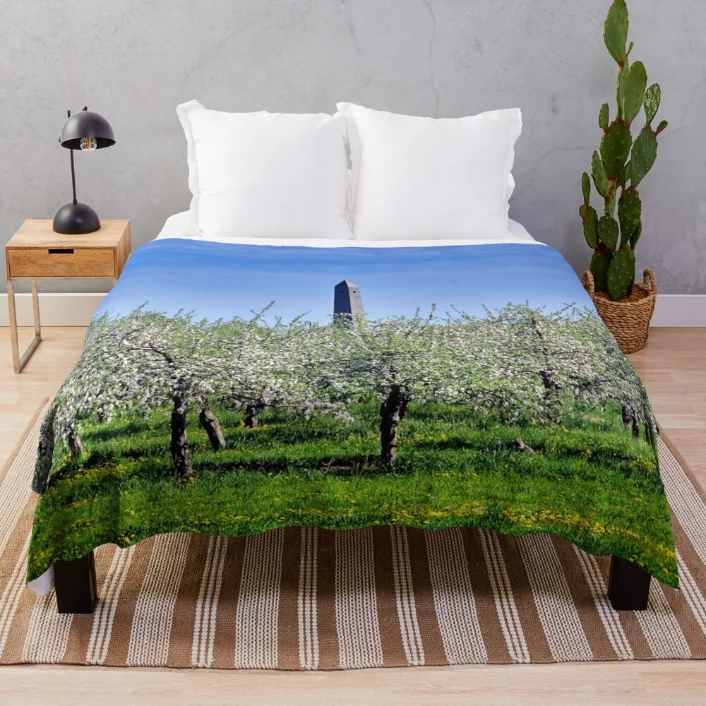 

Saratoga Monument, Apple Blossoms Throw Blanket Decorative Beds Nap Blankets