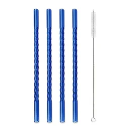 Vibrant Eco - Friendly Reusable Glass Drinking Straws - Set of 4 (Blue)