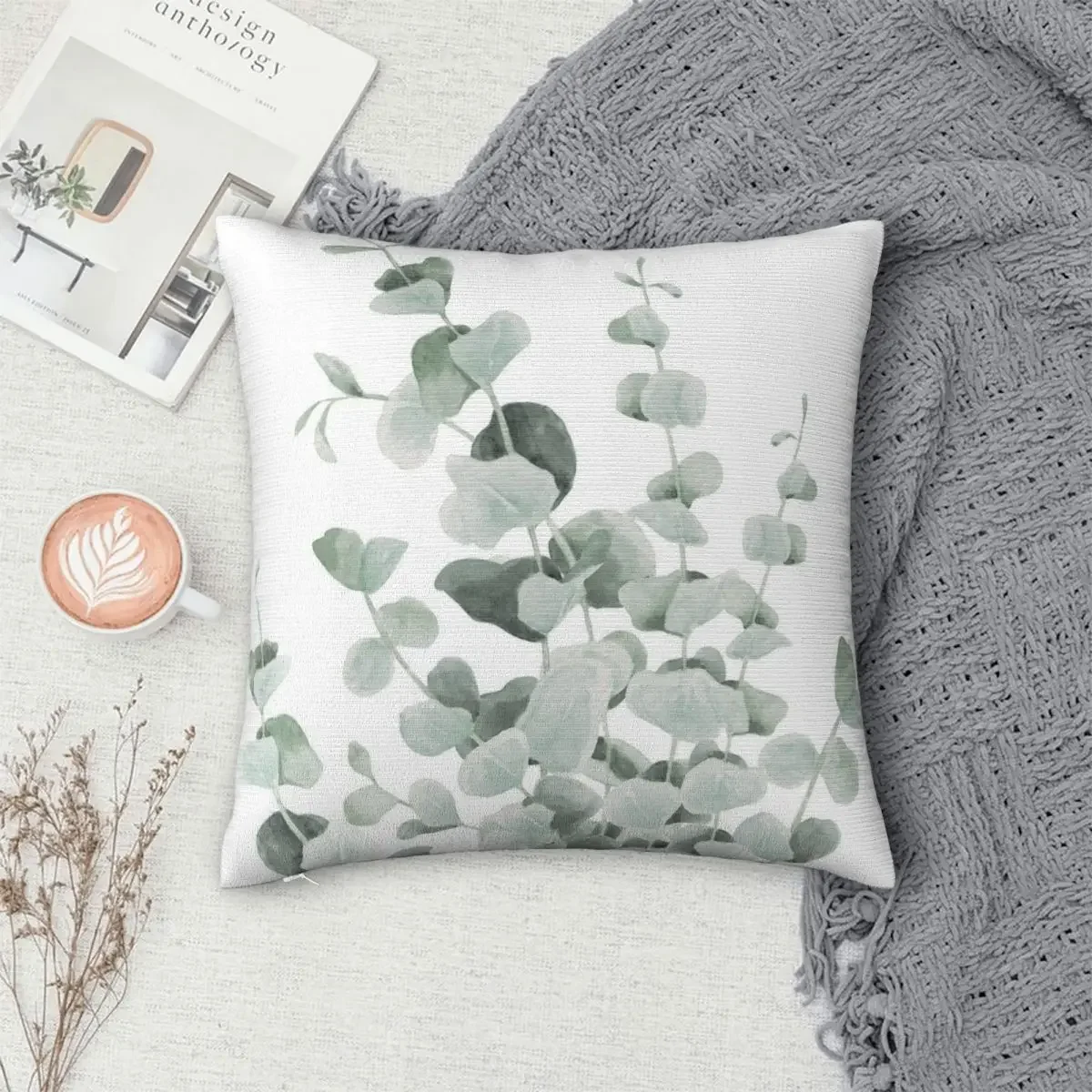 

Standing Eucalyptus Leaves Pillowcase Polyester Pillow Cover Cushion Comfort Throw Pillow Sofa Decorative Cushions Used for Home