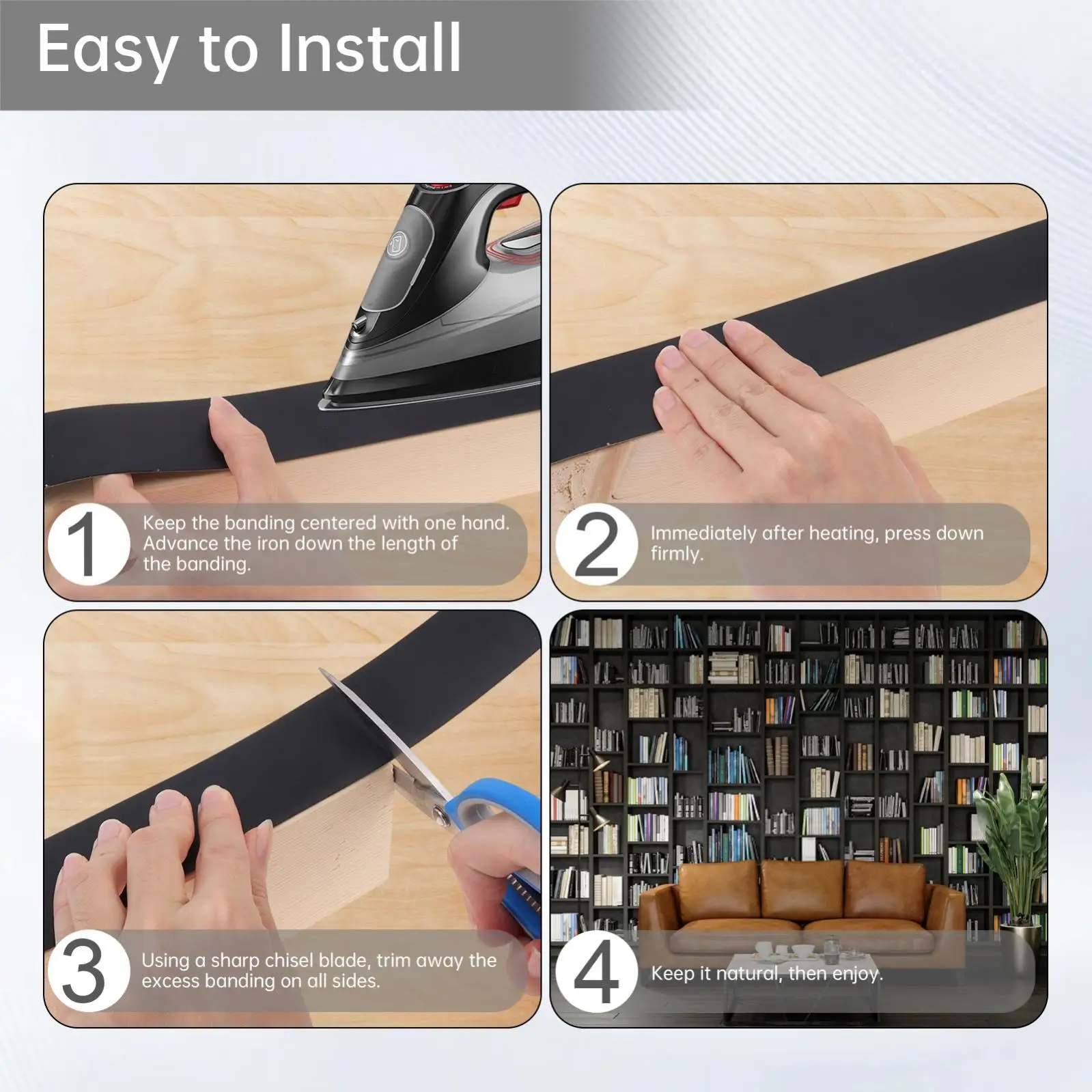 7.62M Black / White Hot Melt Adhesive PVC Edge Banding Pre-glued Veneer Edging for Plywood Table / Cabinet Decor