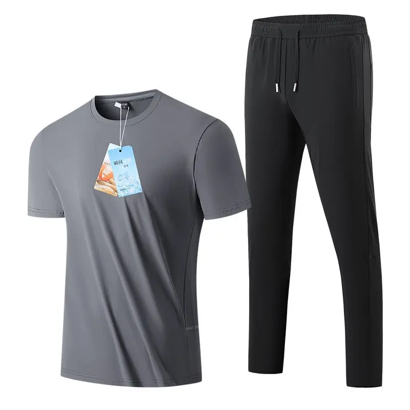 남성 여름 신상 스포츠웨어 반팔 라운드넥 퀵 드라이 세트 캐주얼 루즈핏 편안하고 통기성 좋은 타월 소재 바지