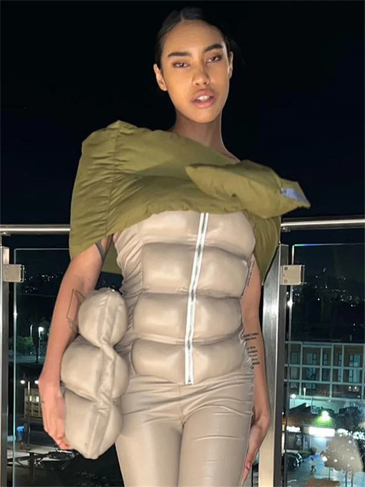 Tossy Backless Slim Autumn Vests Cotton Jacket For Women Skinny Zipper Off-Shoulder Streetwear Fashion Sexy Women's Vest Parkas