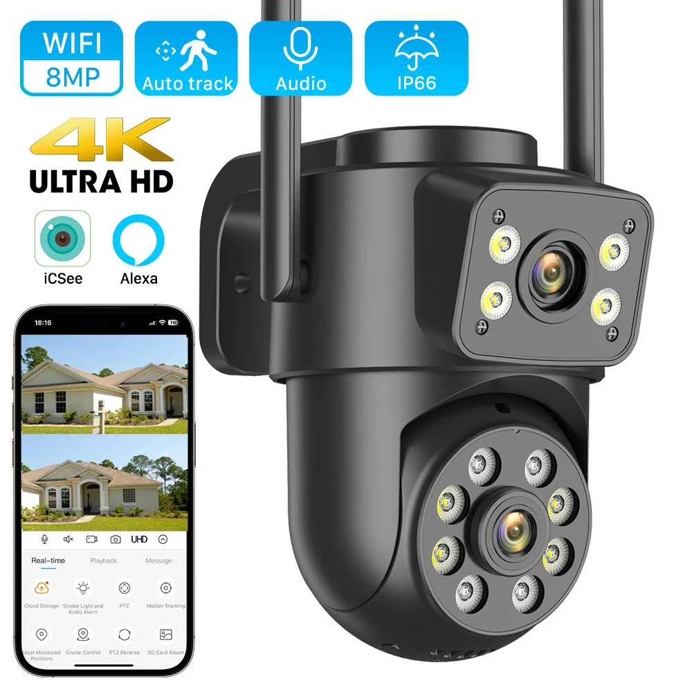ANBIUX 4K 8MP WiFi caméra de Surveillance 4MP 4X Zoom numérique PTZ IP double objectif AI humain détecter caméra de sécurité extérieure ICSEE App 1 ANBIUX 4K 8MP WiFi caméra de Surveillance 4MP 4X Zoom numérique PTZ IP double objectif AI humain détecter caméra de sécurité extérieure ICSEE App 1