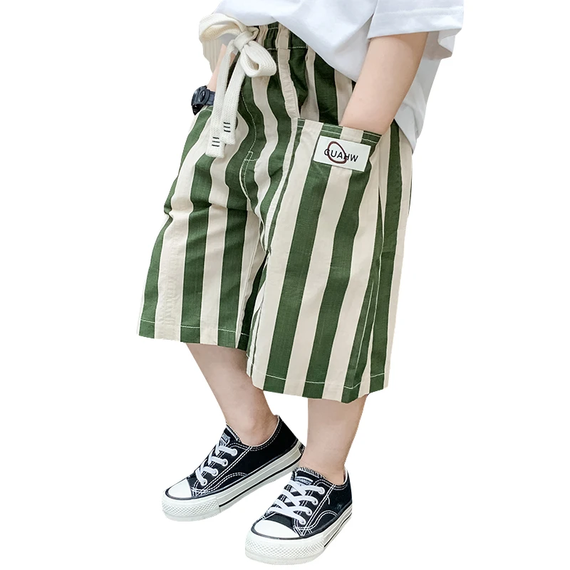 Baby Boys Vertical Stripe Cotton Summer Shorts with Drawstring Toddler Kids Casual Capris Pants For Age 2 3 4 Years Old