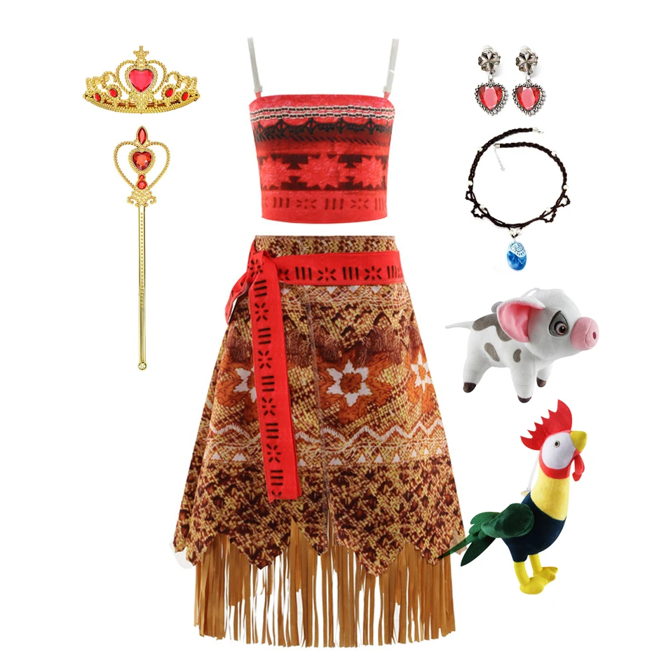 

Girl Costume for Girls Moana Dress Kids Princess Dress with Necklace Halloween Costumes Party Baby Children Vaiana Outfit