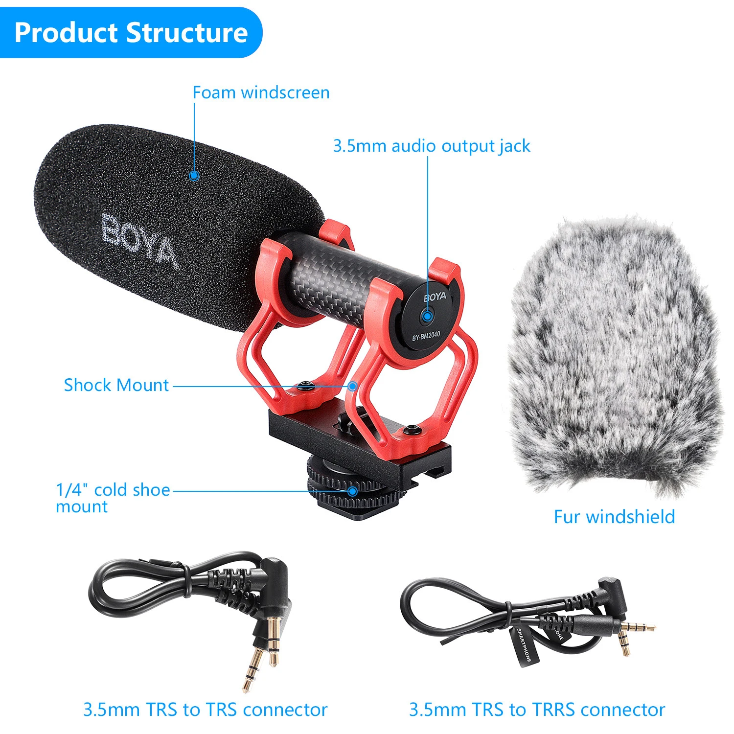 BOYA BY-BM2040 Professional Camera Microphone Super-Cardioid On-camera  Shotgun Microphone for Canon Nikon Sony  Recording