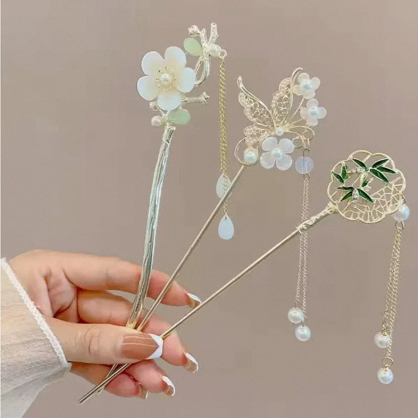Elegante Kirschblüten-Haarnadeln, japanische Legierungs-Haarstäbchen mit rosa Blumenmuster, hohe Dutts für Frauen, Hanfu-Stil, Haarschmuck, Geschenke – Detail 8