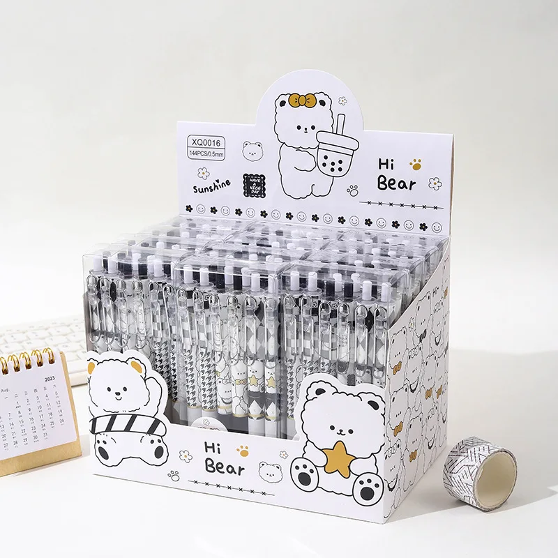 

Creative Simple Bear Metal Hook Press Brush Student Cartoon Cute Neutral Brush Titles Office Stationery Black