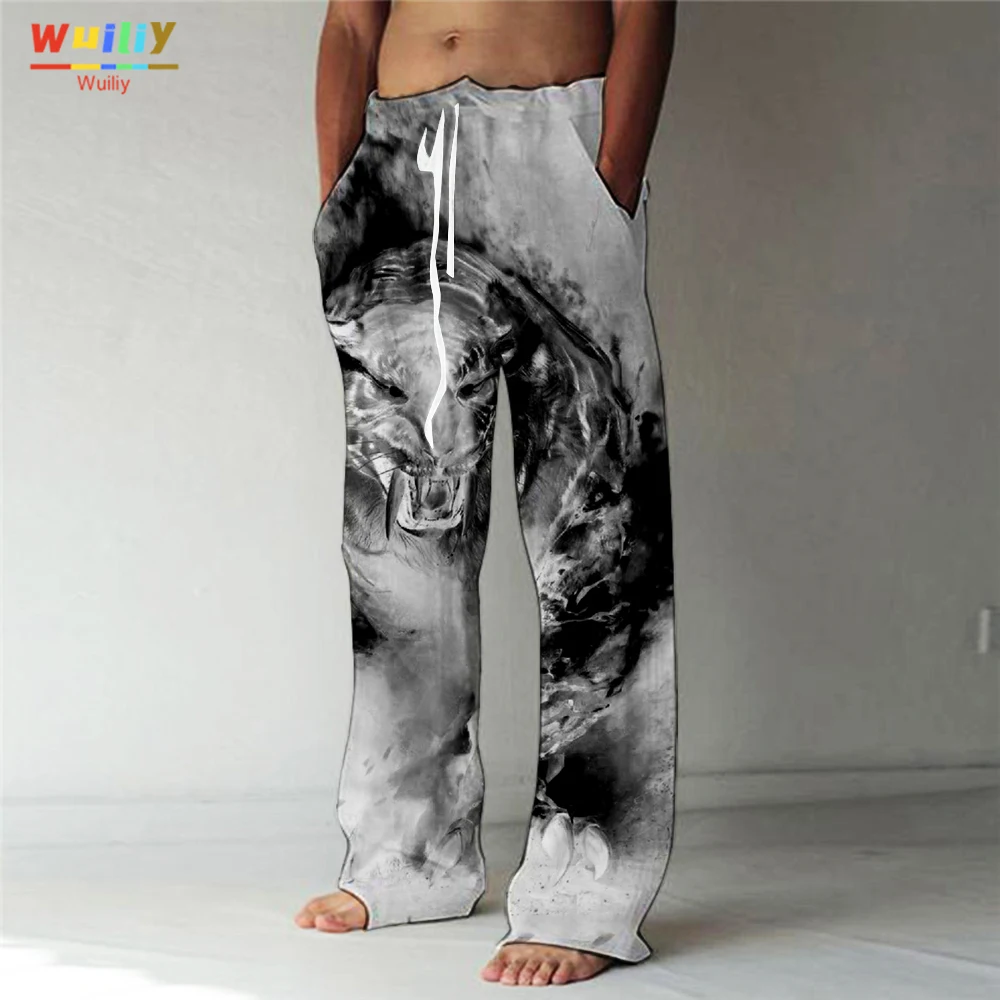 

Men's Fire Tiger Casual Pants Fashion Trousers Baggy Animal Pants Pockets Drawstring Elastic Waist Beach Pants Yoga Comfort Soft