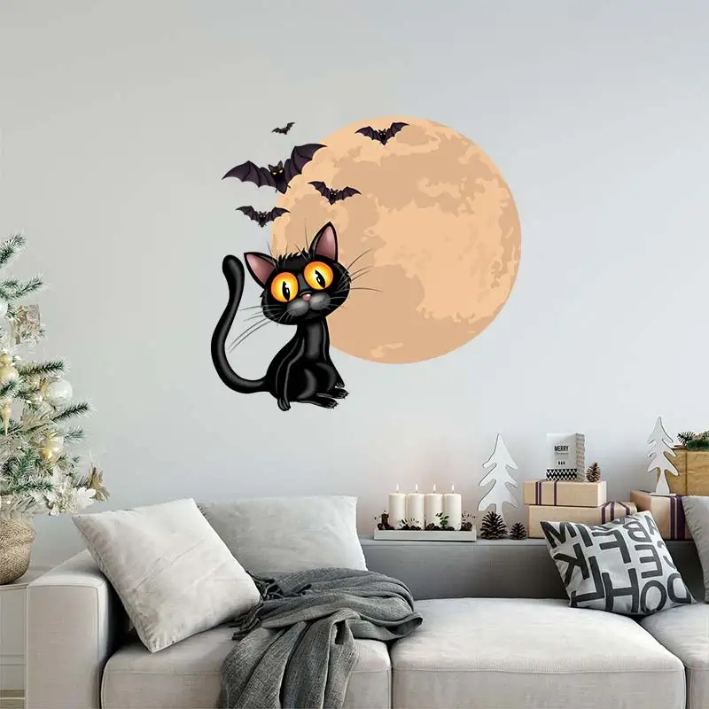 Cute Black Cat Reading Book Wall Sticker Art Mural Living Room Bedroom Decoration Home Decor Animal Stickers Decal M757