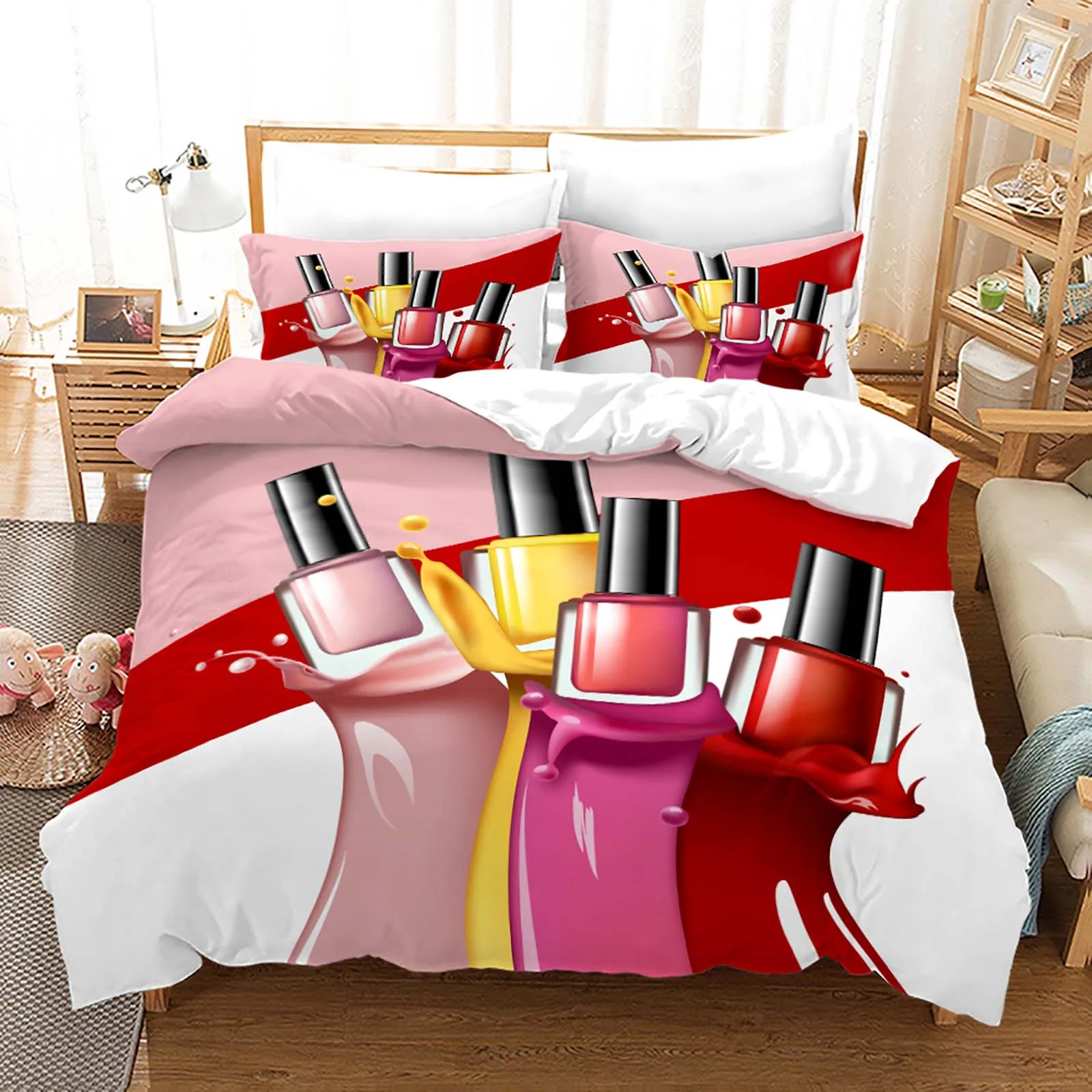 Juego de ropa de cama con Perfume para niña, funda nórdica de lujo, 200x200,  color rosa, sin sábanas