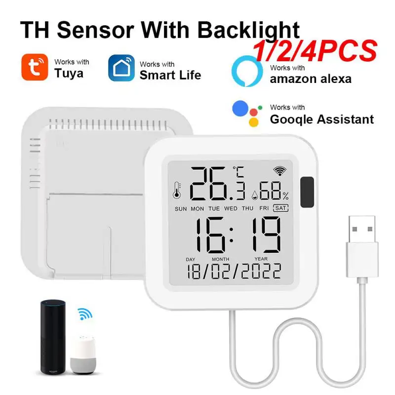 

Датчик температуры и влажности Tuya 1/2/4 шт., смарт-датчик с подсветкой для умного дома, var WiFi SmartLife, работает с Alexa