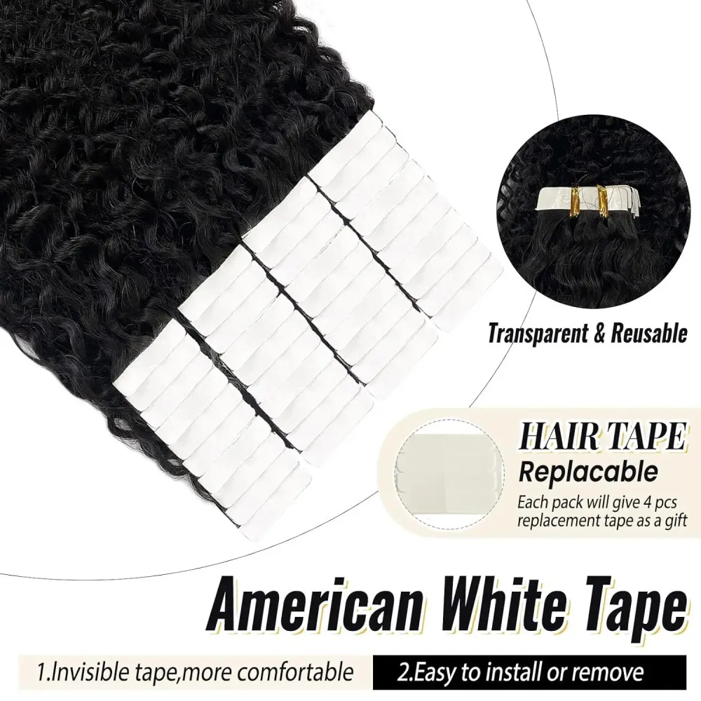 Tape In Hair Extensions Human Hair Deep Wave Invisible Seamless Tape In Extensions 16-26 Inches Natural Black #1B For Woman human hair extensions hair extensions