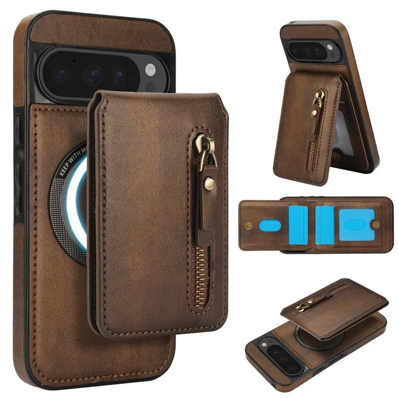 Magnetic Leather Wallet Phone Case with Detachable Card Slot Cover