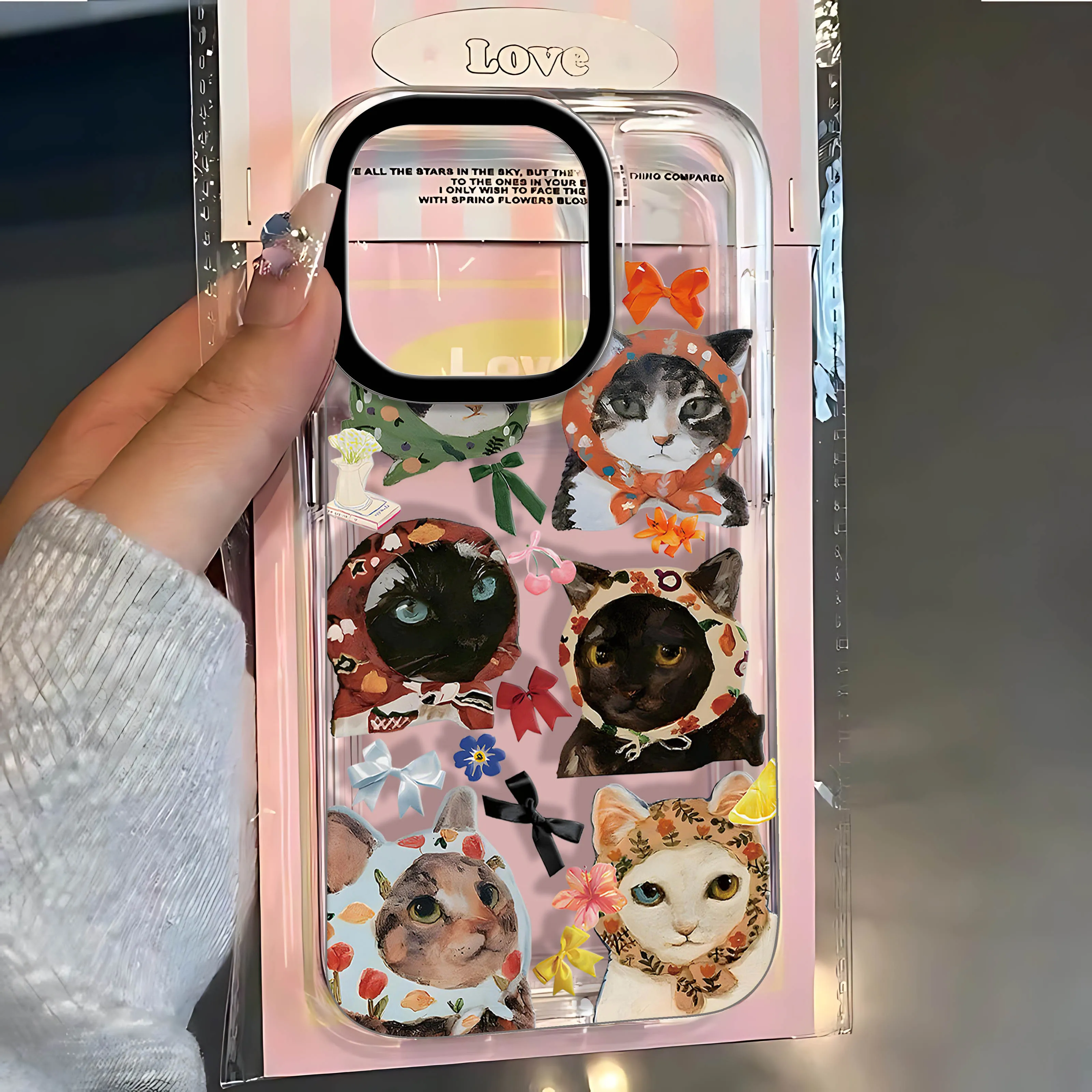 Lovely Colorful Cat Design Y2K Phone Case - Clear TPU Cover