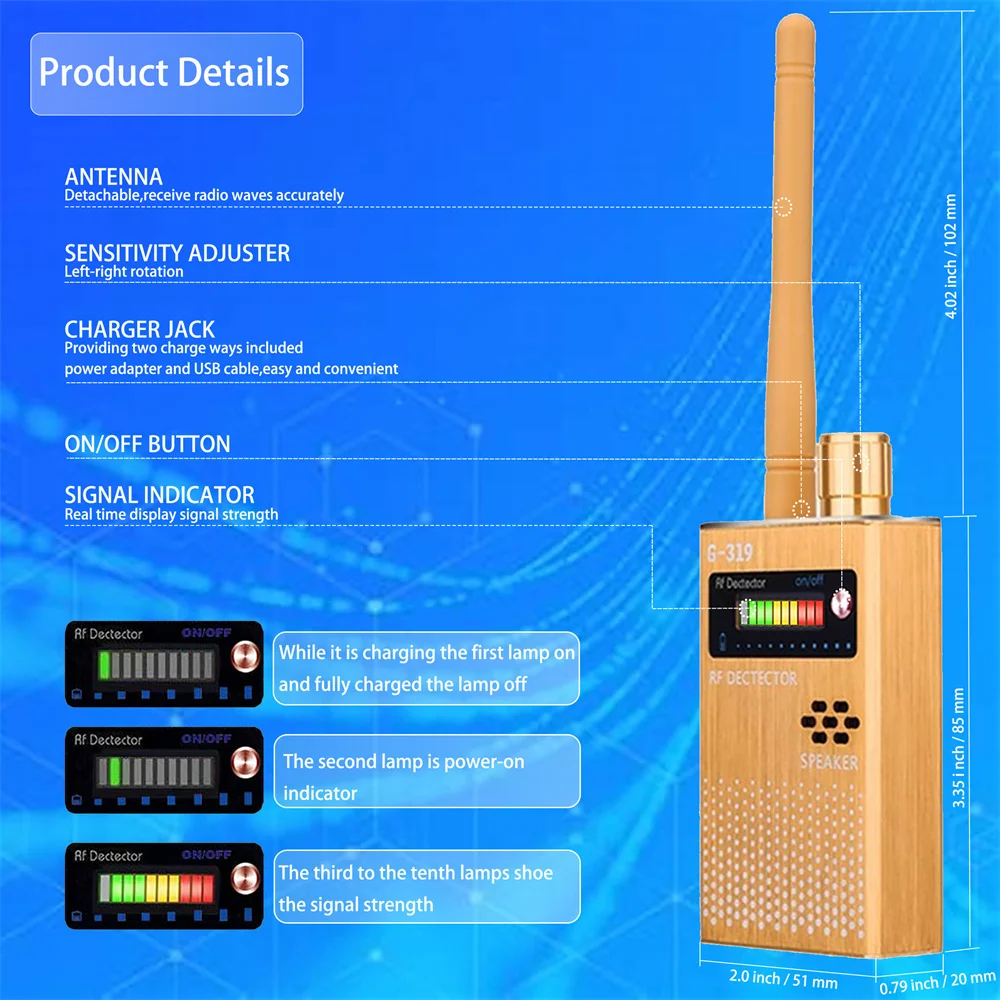 G318 G319 Anti-Spy RF Signal Detector GSM Audio Bug GPS Tracer Lens Device Finder Wireless Spy Camera Anti Candid Camera Scanner hidden camera detector infrared camera detector camera detector signal detector