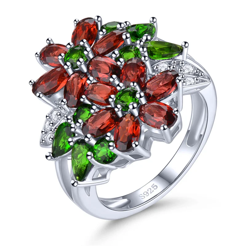 

Natural Genuine Garnet Diopside Solid Silver Rings 5 Carats Colorful Gemstone Women Classic Exquisite S925 Anniversary Jewelry U