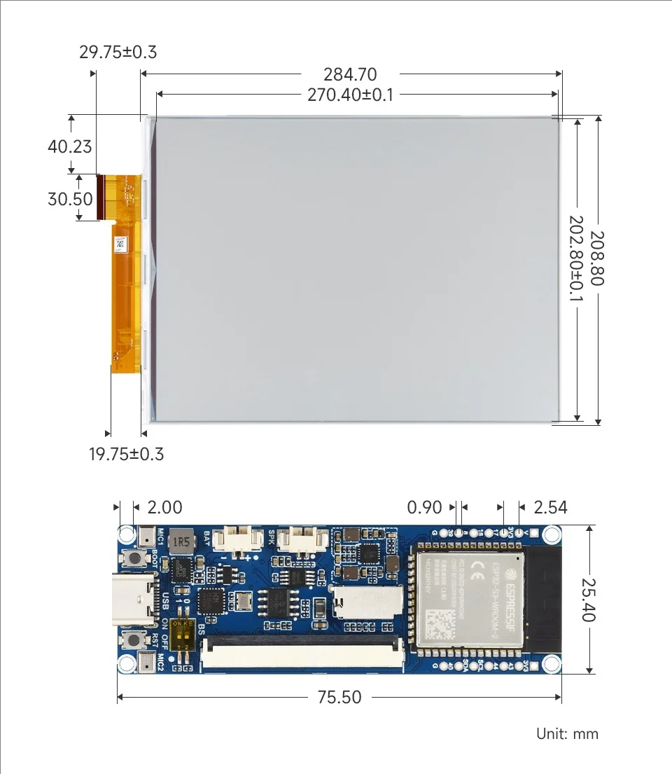 13.3인치 풀컬러 전자종이 디스플레이, ESP32-S3 전자종이 드라이버 보드 포함, E Ink Spectra 6 (E6) 기술, WiFi 및 블루투스 탑재