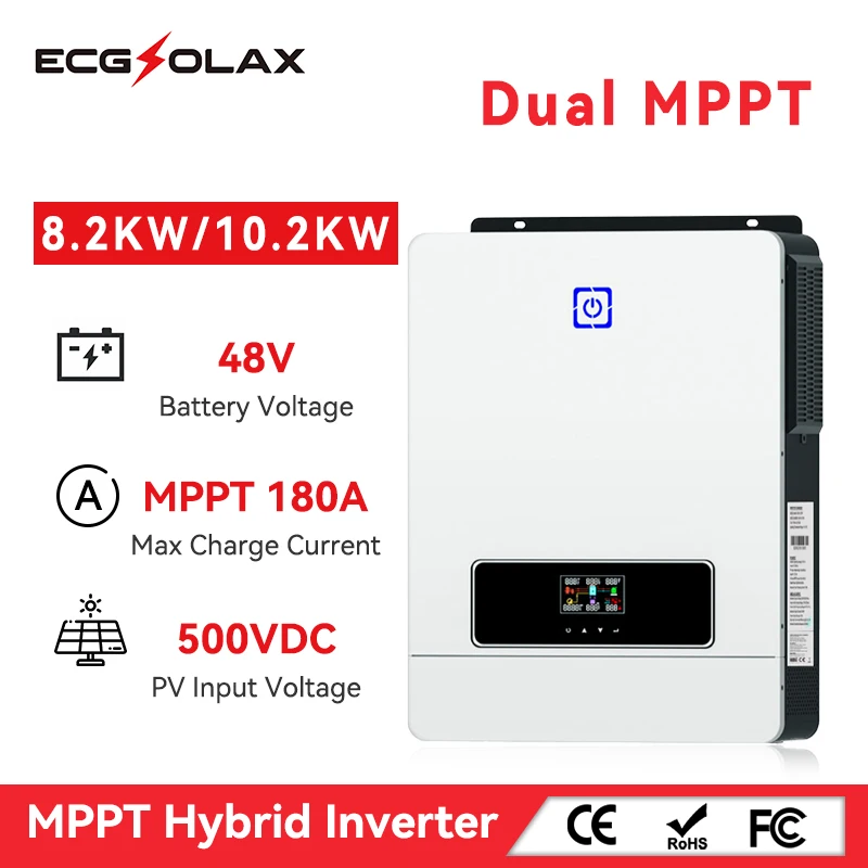 ECGSOLAX 10.2KW Hybrid Solar Inverter 48V 230VAC Dual MPPT 180A ชาร์จคอนโทรลเลอร์ PV Max 500VDC Pure Sine Wave อินเวอร์เตอร์ 1