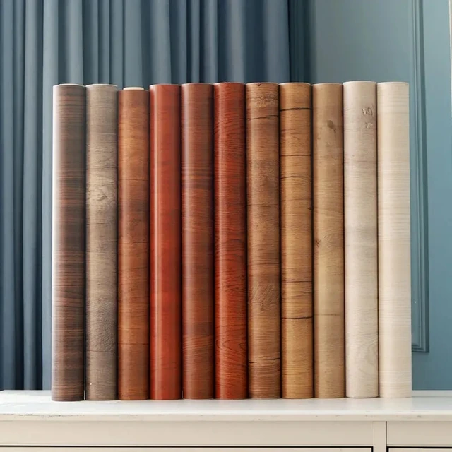 ไม้คลาสสิก PVC สติกเกอร์สําหรับตู้เสื้อผ้าตู้เฟอร์นิเจอร์กันน้ําวอลล์เปเปอร์ตกแต่งบ้าน Wall Papers 1