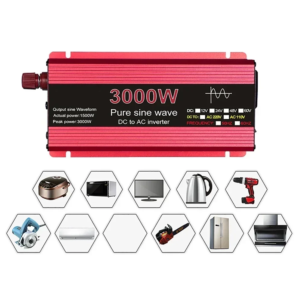 อินเวอร์เตอร์กำลังไฟฟ้าคลื่นไซน์บริสุทธิ์ 3000W DC 12V เป็น 220V 50Hz สำหรับระบบโซลาร์เซลล์แบบออฟกริด พร้อมเต้ารับ USB แบบยูนิเวอร์แซล 1
