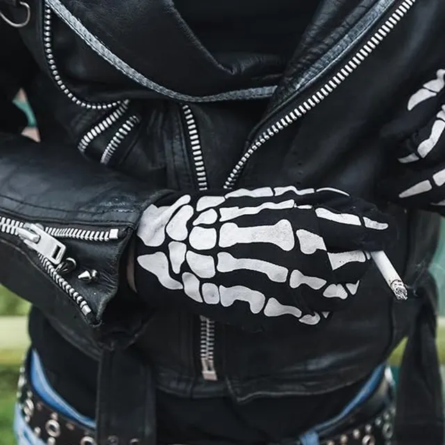 Halloween Skull Gloves Lightweight Full Finger Skeleton Cycling Gloves Costume Cosplay Equipment Accessories for Men Women Kids 3