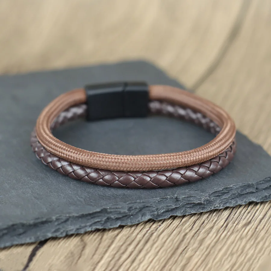 Men Bilayer Wrap Leather Bracelet Accessory