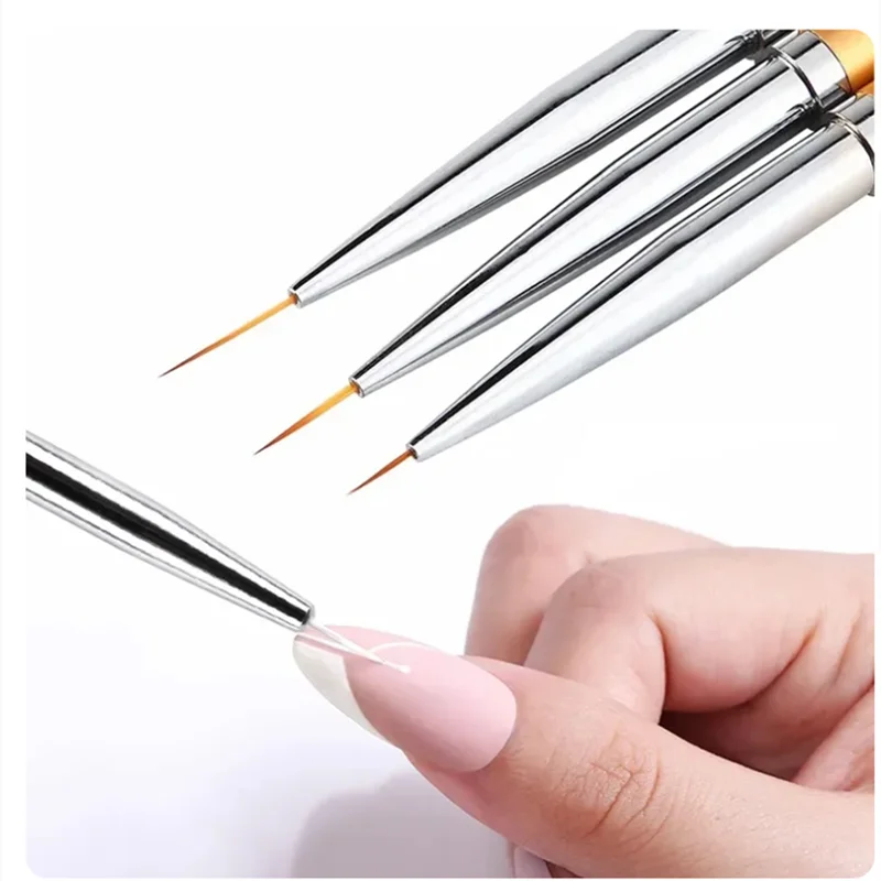 Acrylic French Stripe Nail Art Liner Brush 3D Tips Line Stripes DIY Drawing Pen UV Gel Brushes Painting Pen Manicure Tools 3Pcs