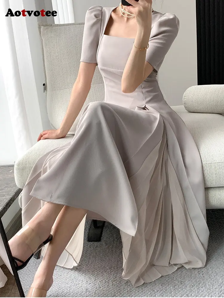 Aotvotee Square Collar Puff Sleeve Dress for Women 2023 New French ...