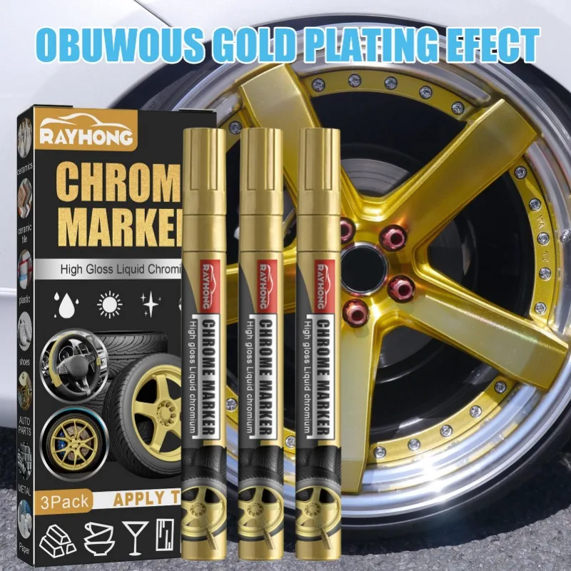 

3pcs car Chrome Marker Pen Paint Pen Car Motorcycles Bike Wheel Tyre Marker Plated Metallic Markers Car Trim Pens Tools